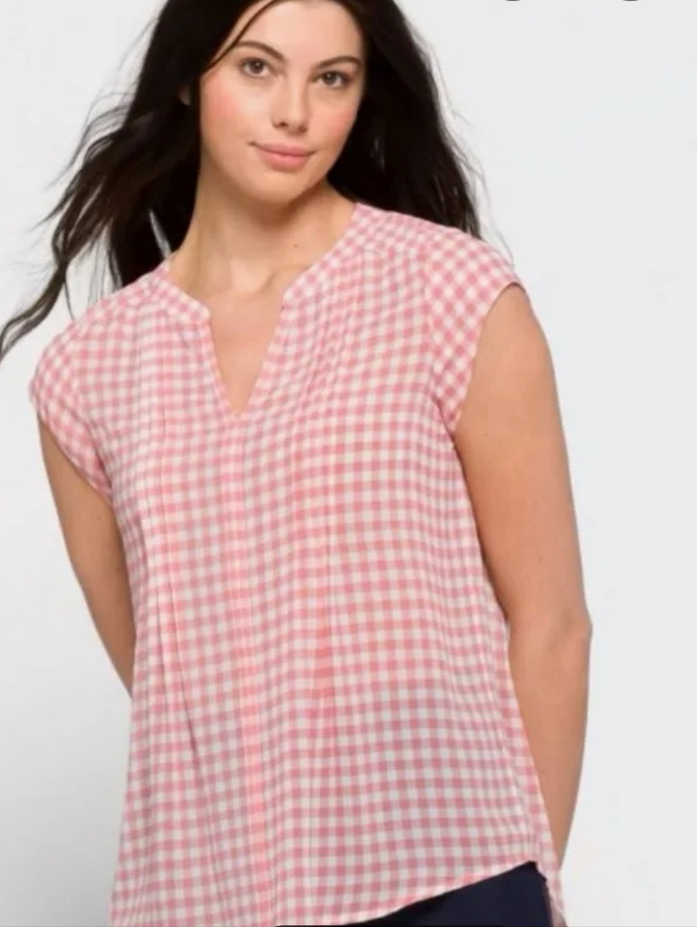 fun 2 fun Pink Gingham Cap-Sleeve Blouse